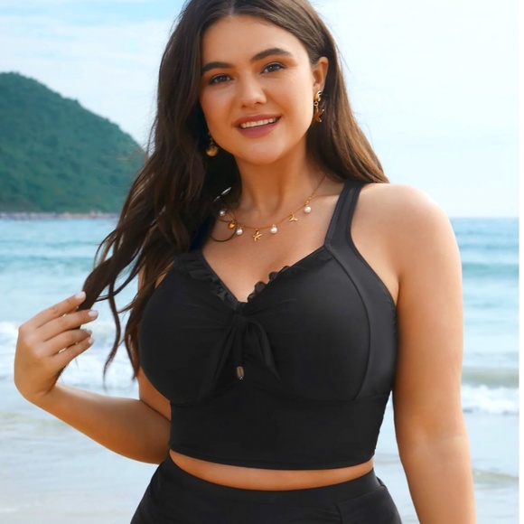 Black Feminine 2 Piece Swimwear Set - Picture 1 of 6